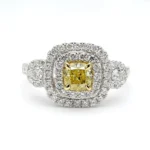 18K Solid Gold Cushion Natural Yellow Diamond 1.49 Carat Cocktail Ring