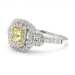 18K Solid Gold Cushion Natural Yellow Diamond 1.49 Carat Cocktail Ring - Image 2