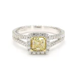 18K Solid Gold Radiant Lab Grown Fancy Yellow Diamond 1.06 Carat Cocktail Ring