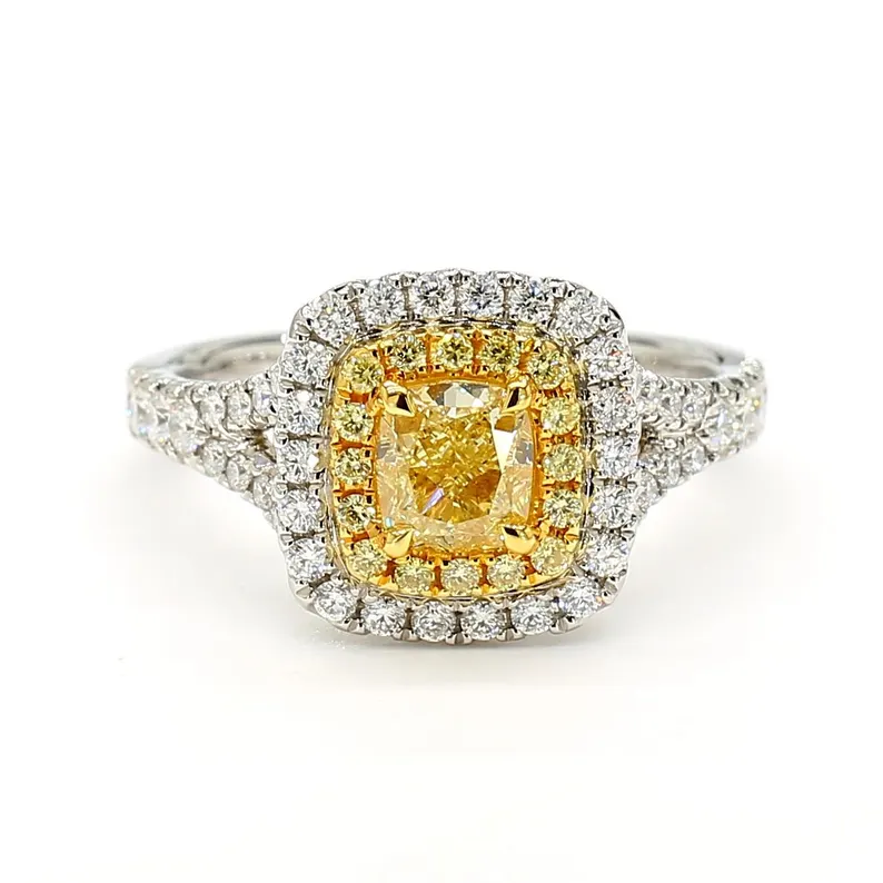 il_794xN.6878068715_atz5 18K Solid Gold Cushion Lab Grown Yellow Diamond 1.42 Carat Cocktail Ring - Image 1
