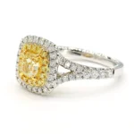 18K Solid Gold Cushion Lab Grown Yellow Diamond 1.42 Carat Cocktail Ring - Image 2