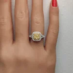 18K Solid Gold Cushion Lab Grown Yellow Diamond 1.42 Carat Cocktail Ring - Image 5