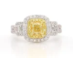 18K Solid Gold Cushion Lab Grown Yellow & Lab Grown Diamond 1.25 Carat Cocktail Ring