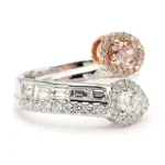 18K Solid Gold IGI Certified Lab Grown Fancy Orangy Pink Oval Diamond 2.32 Carat CTW Cocktail Ring - Image 2