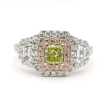 18K Solid Gold IGI Certified Lab Grown Fancy Green-Yellow Radiant Diamond 1.81 Carat CTW Ring