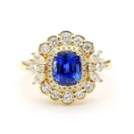 18K Solid Gold Blue Cushion Sapphire & Lab Grown White Diamond 2.52 Carat Cocktail Ring - Image 3