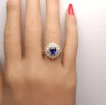 18K Solid Gold Blue Cushion Sapphire & Lab Grown White Diamond 2.52 Carat Cocktail Ring - Image 5