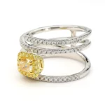 18K Solid Gold Cushion Lab Grown Yellow Diamond 1.09 Carat Cocktail Ring - Image 2