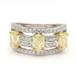 Natural Yellow Oval Diamond 2.13 Carat 18k Solid Gold 3-Stone Cocktail Ring