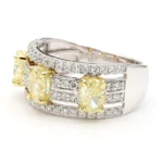 Natural Yellow Oval Diamond 2.13 Carat 18k Solid Gold 3-Stone Cocktail Ring - Image 2