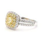 18K Solid Gold Cushion Natural Yellow Diamond 1.23 Carat Cocktail Ring - Image 2