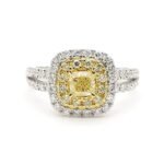 18K Solid Gold Cushion Natural Yellow Diamond 1.23 Carat Cocktail Ring - Image 3