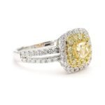 18K Solid Gold Cushion Natural Yellow Diamond 1.23 Carat Cocktail Ring - Image 4