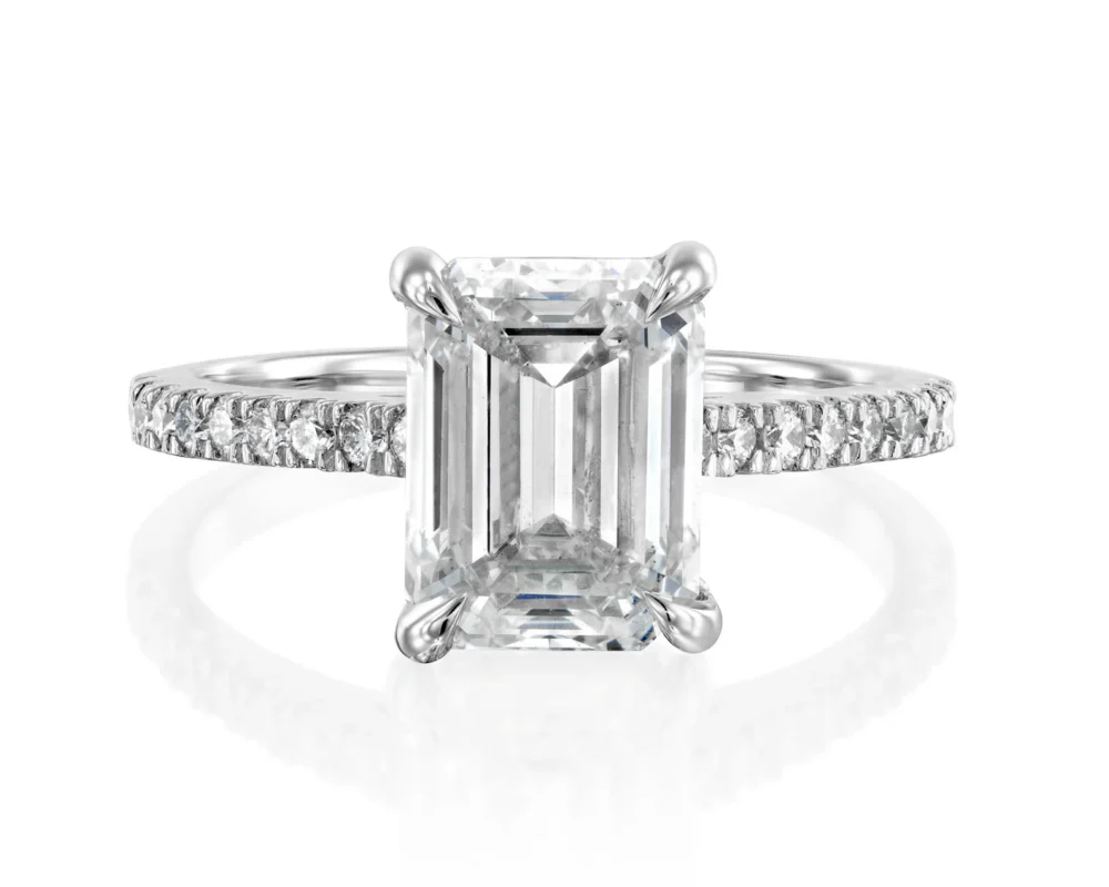 18K Solid Gold 3 Ct Emerald Shape Natural Diamond Engagement Ring