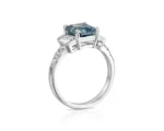 18K Solid Gold 4ct Fancy Blue Natural Diamond Emerald Cut Three Stone Engagement Ring - Image 3