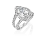 18K Solid Gold 4ct Pear Cut Natural Diamond Engagement Ring with a Halo and Split Prong Setting - Image 4