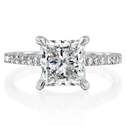 18K Solid Gold 2.5ct Princess Cut Natural Diamond Engagement Ring with Classic Pave