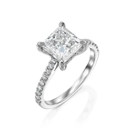 18K Solid Gold 2ct Princess Natural Diamond Engagement Ring