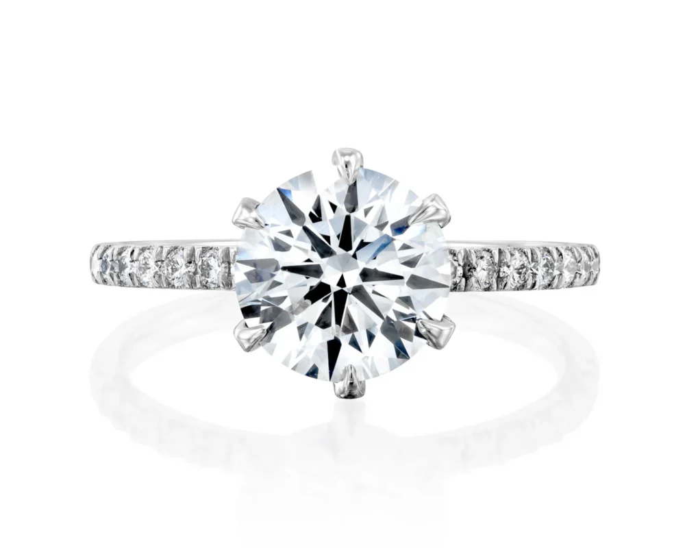 18K Solid Gold 2.5 CT Round Cut Natural Diamond Classic Pave 6 Prong Engagement Ring