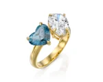 18K Solid Gold Fancy Blue Heart Shape Diamond With Pear Toi Et Moi Engagement Ring - Image 5