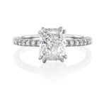 18K Solid Gold 1ct Radiant Cut Natural Diamond with Split Prongs and Classic Pave Engagement Ring
