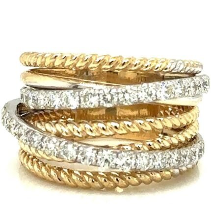 18K Solid Gold 1.00 CTW Natural Diamond Intertwined Statement Ring