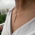 18K Solid Gold Natural Diamond Cushion & Round Lariat Necklace - Image 4