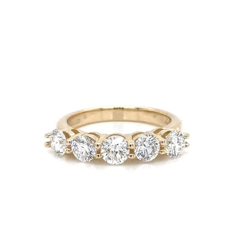 18K Solid Gold 1.00 CTW Five-Stone Natural Diamond Eternity Ring