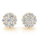 18K Solid Gold 1.90 CTW Natural Diamond Floral Cluster Stud Earrings
