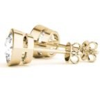 18K Solid Gold Natural Diamond Bezel Set Round Stud Earrings - Image 6