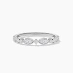 18k Solid Gold Marquise and Round Cut Lab Grown Diamond Band | Stackable Half Eternity Band - Image 2