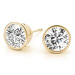 18K Solid Gold Natural Diamond Bezel Set Round Stud Earrings - Image 3
