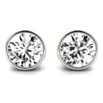 18K Solid Gold Natural Diamond Bezel Set Round Stud Earrings - Image 7