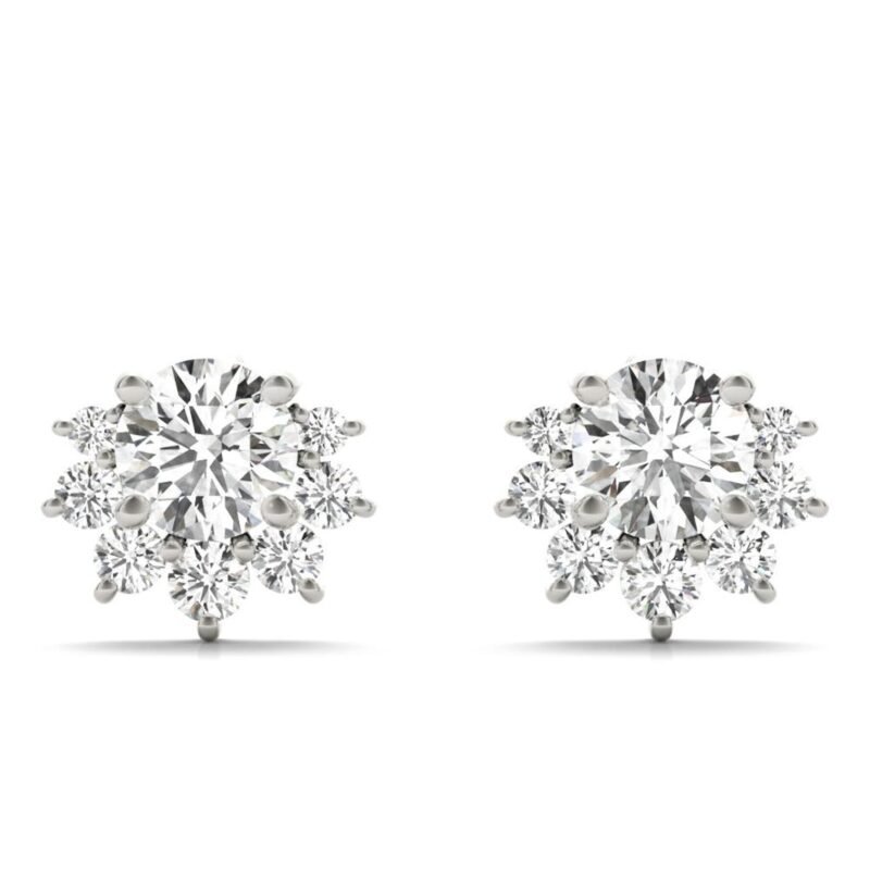18K Solid Gold 0.70 Ct Natural Diamond Floral Cluster Stud Earrings