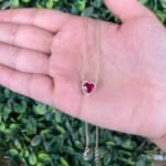 18k Solid Gold Ruby Natural Diamond Halo Style Pendant Necklace - Image 6