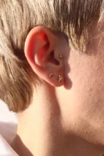 18K Solid Gold Natural Diamond Moon Stud Earring - Image 5