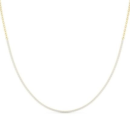 18K Solid Gold Half-Eternity Natural Diamond Bar Necklace