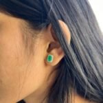 18k Solid Gold Natural Diamon Green Emerald Stud Earring - Image 8