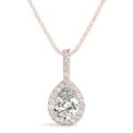 18K Solid Gold 1.00 CTW Natural Diamond Pear-Shaped Halo Pendant Necklace - Image 2
