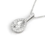 18K Solid Gold 1.00 CTW Natural Diamond Pear-Shaped Halo Pendant Necklace - Image 3