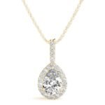 18K Solid Gold 1.00 CTW Natural Diamond Pear-Shaped Halo Pendant Necklace