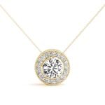 18K Solid Gold 1.15 CTW Natural Diamond Halo Pendant Necklace