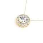 18K Solid Gold 1.15 CTW Natural Diamond Halo Pendant Necklace - Image 3