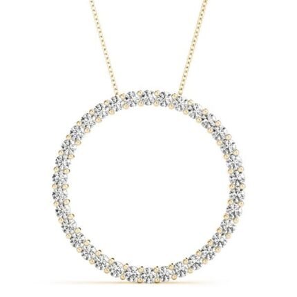 18K Solid Gold 1.00 CTW Natural Diamond Circle Pendant Necklace