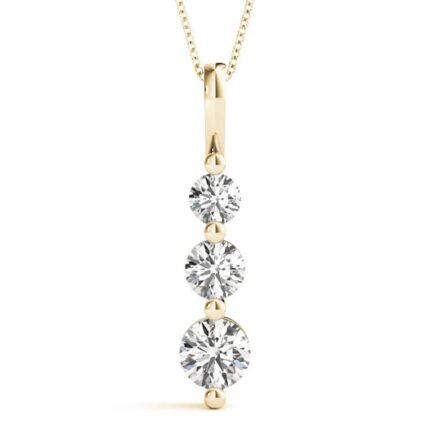 18K Solid Gold Natural Diamond Three-Stone Drop Pendant
