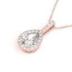 18K Solid Gold 1.00 CTW Natural Diamond Pear-Shaped Halo Pendant Necklace - Image 4