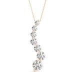 14K Solid Gold Graduated Journey Natural Diamond Pendant Necklace