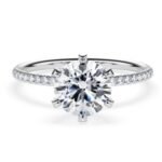 18K Solid Gold 1.50ct Round Brilliant Natural Diamond Set in a 6 Prong Classic Pave Engagement Ring