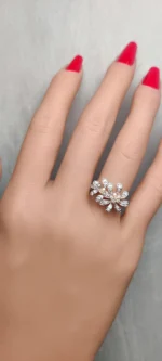 18K Solid Gold Round Natural Yellow & Natural Diamond 0.35 Carat Cocktail Ring - Image 5