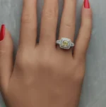 18K Solid Gold Cushion Lab Grown Yellow Diamond 1.18 Carat Cocktail Ring - Image 5